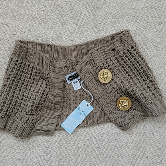 Tan Knit Neck Warmer Muffler with Buttons - Picture 3 of 5